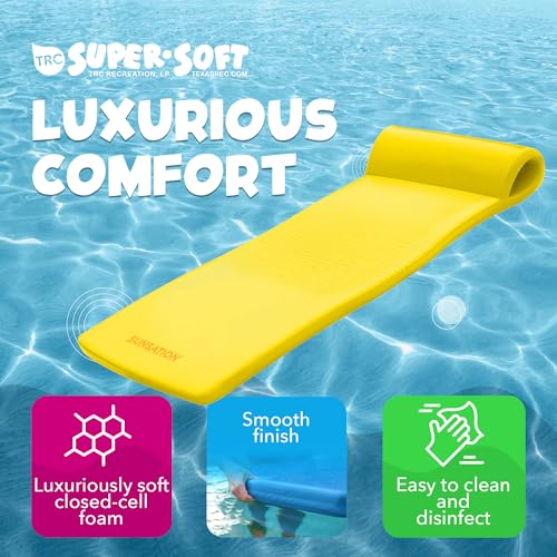 TRC Recreation Sunsation Vinyl Coated Foam Swimming Pool Float Mat Adult Lounger with Built-in Roll Pillow