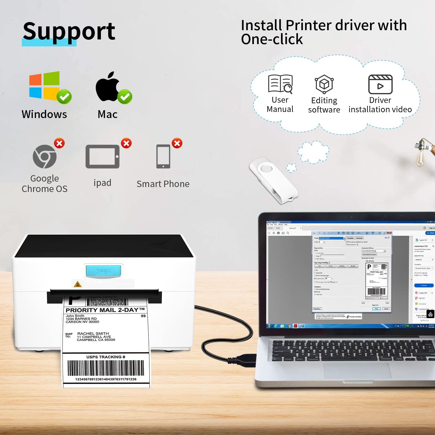 GearKing Thermal Label Printer,USB High Speed Shipping Label Printer for Shipping Packages,4x6 Desktop Label Printer for Small Business