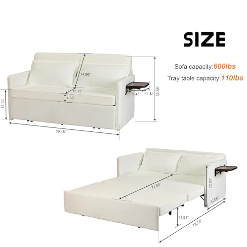 FLEXISPOT XCT4 Convertible Sofa Bed, 3-in-1 Loveseat Sofa Couch with Adjustable Backrest, Pull Out Couch with 2 Pillows & 2 Side Pockets