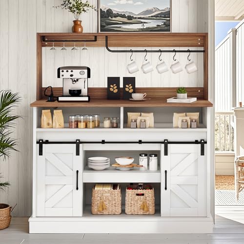YITAHOME 47" Coffee Bar with Goblet Holder & Power Outlet, Buffet Cabinets with Storage