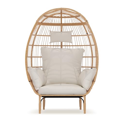 500 Lbs Capacity Oversized Wicker Egg Chair, All-Weather Rattan Egg Lounge Chairs for Patio, Backyard, Living Room