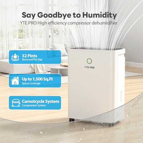 1500Sq.Ft Dehumidifier, 30Pint Dehumidifiers for Home, Quiet Dehumidifier for Bathroom, Basement, Bedroom and RV, with 6.56FT Drain Hose