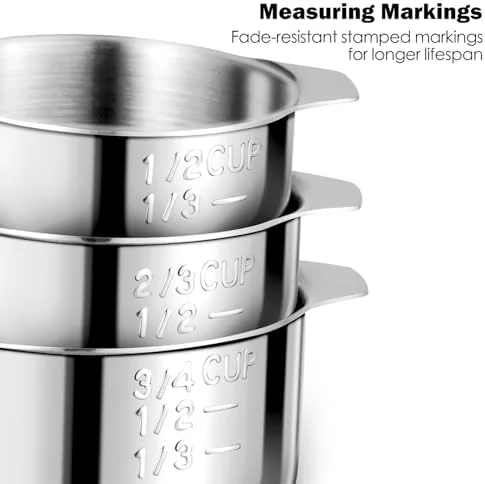 Measuring Cups, 7PCS Stainless Steel Measuring Cups with a Storage Bag for Cooking &amp; Baking, Dishwasher Safe