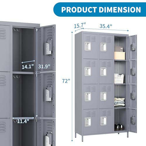 3 Doors Lockers for Employees, Steel Storage Lockers Lockable, Metal Locker Storage Cabinet for Home Office School Gym, Require Assembly (Grey)