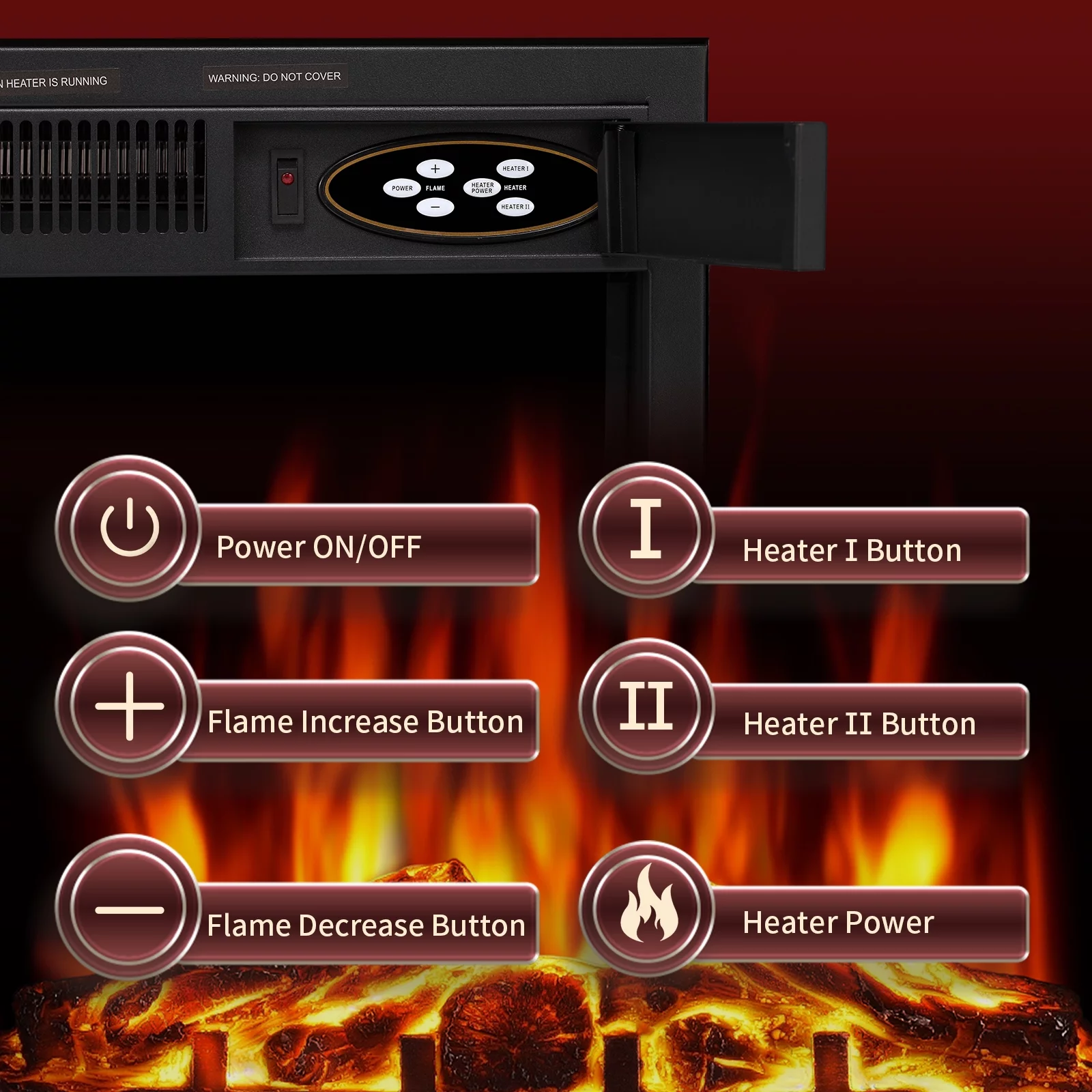 LHRIVER Freestanding Wooden Frame Fireplace with TV Stand, Electric Fireplace Mantel Heater, Various Brightness & Realistic Flames & Remote Control