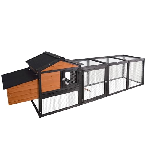 122" Large Chicken Coop with Run,Outdoor Chicken Run W/Nesting Box & Perch,Wooden Hen House W/Ramp & Sliding Trays