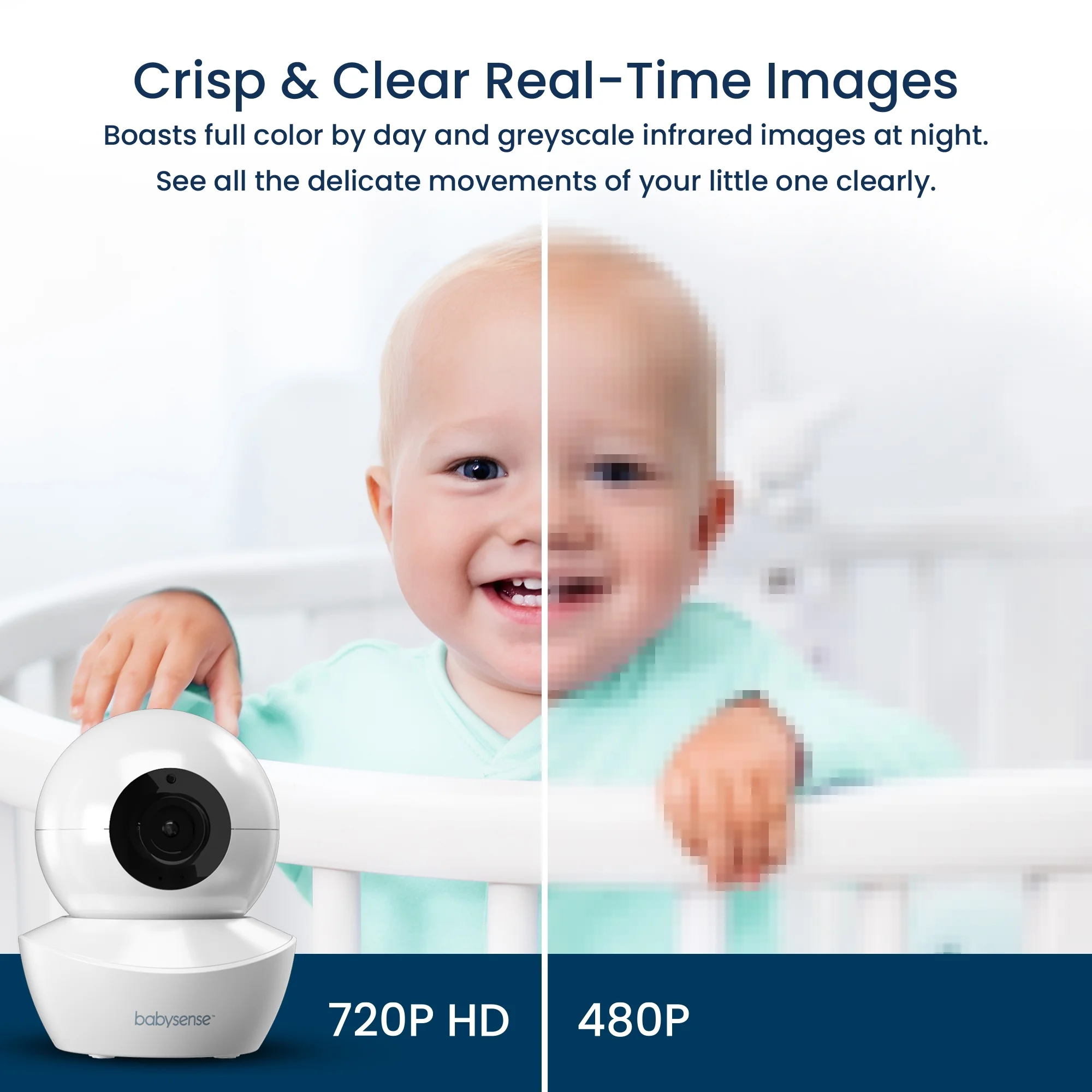 Babysense HD Baby Video Monitor Split Screen, 5" HD Display with 2 Cameras, Night Light, Non-Wi Fi, Pan Tilt Zoom, HDS2