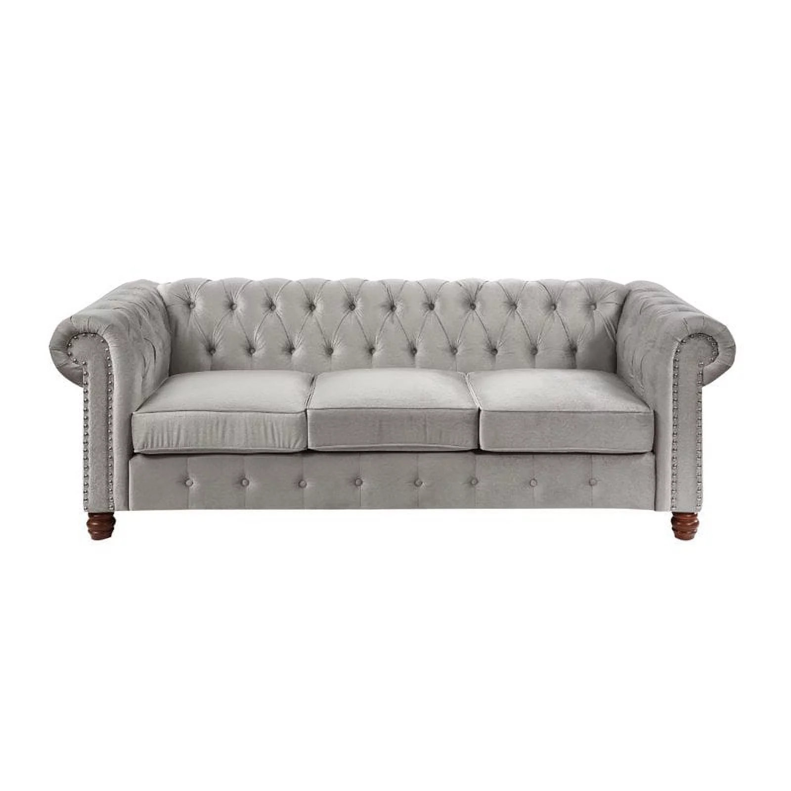 Lexicon Welwyn Velvet Chesterfield Sofa in Gray
