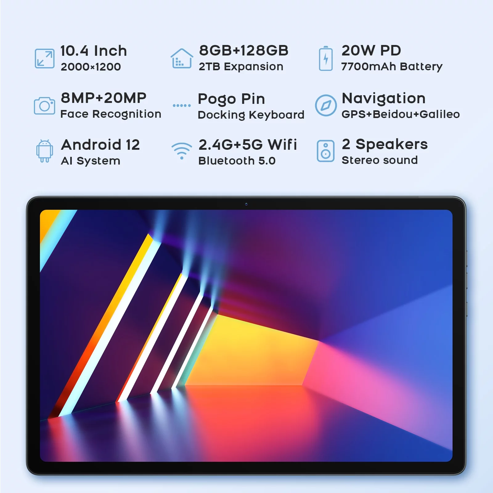 Android Tablet 10.4 Inch Gaming Tablet, Headwolf HPad1 FHD 2K Display 8GB RAM + 128GB ROM Octa Core Android 12 Tablet, 7700mAh Battery Fast Charge