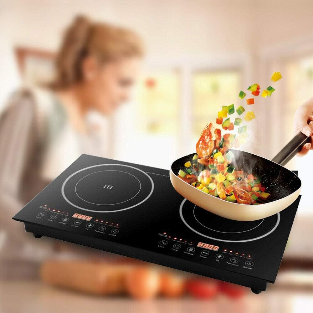 Dual Electric Induction Cooker, 110V 1200w Portable Digital Countertop Double Burner Cooktop Burner Sensor Touch Stove with 8 Gear Firepower