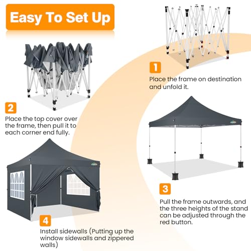 10x10 Pop Up Canopy Tent with 4 Sidewalls and Mesh Windows 2.0