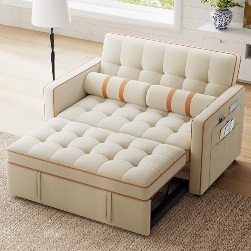 Marsail Sofa Bed, 3-in-1 Convertible Sleeper Sofa, Futon Couch with USB Charging, Side Pockets & Adjustable Backrest, Pull Out Couch for Living Room