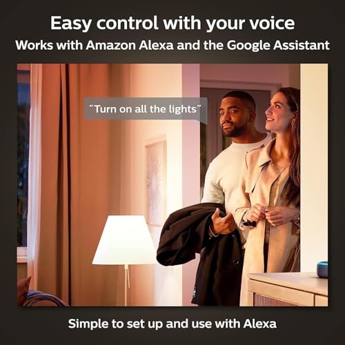 Philips Hue 75W A19 White and Color Ambiance LED Smart Color-Changing Bulb - Pack of 4 - E26 Indoor - Control with Hue App - Compatible with Alexa