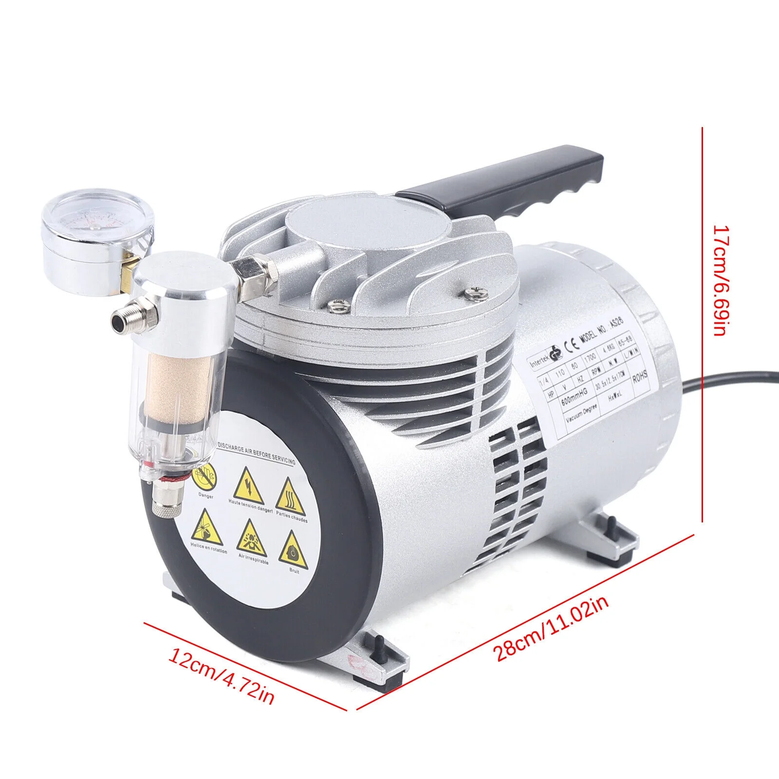 Miumaeov 1/6HP Oilless Diaphragm Vacuum Pump Small Oil Free Vacuum Gauge Suction Pump Automotive Vacuum Suction Pump Refrigerant Air Tool