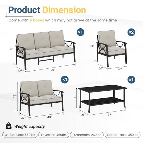 Wisteria Lane 5-Piece Outdoor Patio Furniture Set, Outdoor Metal Sectional Furniture with Cushions