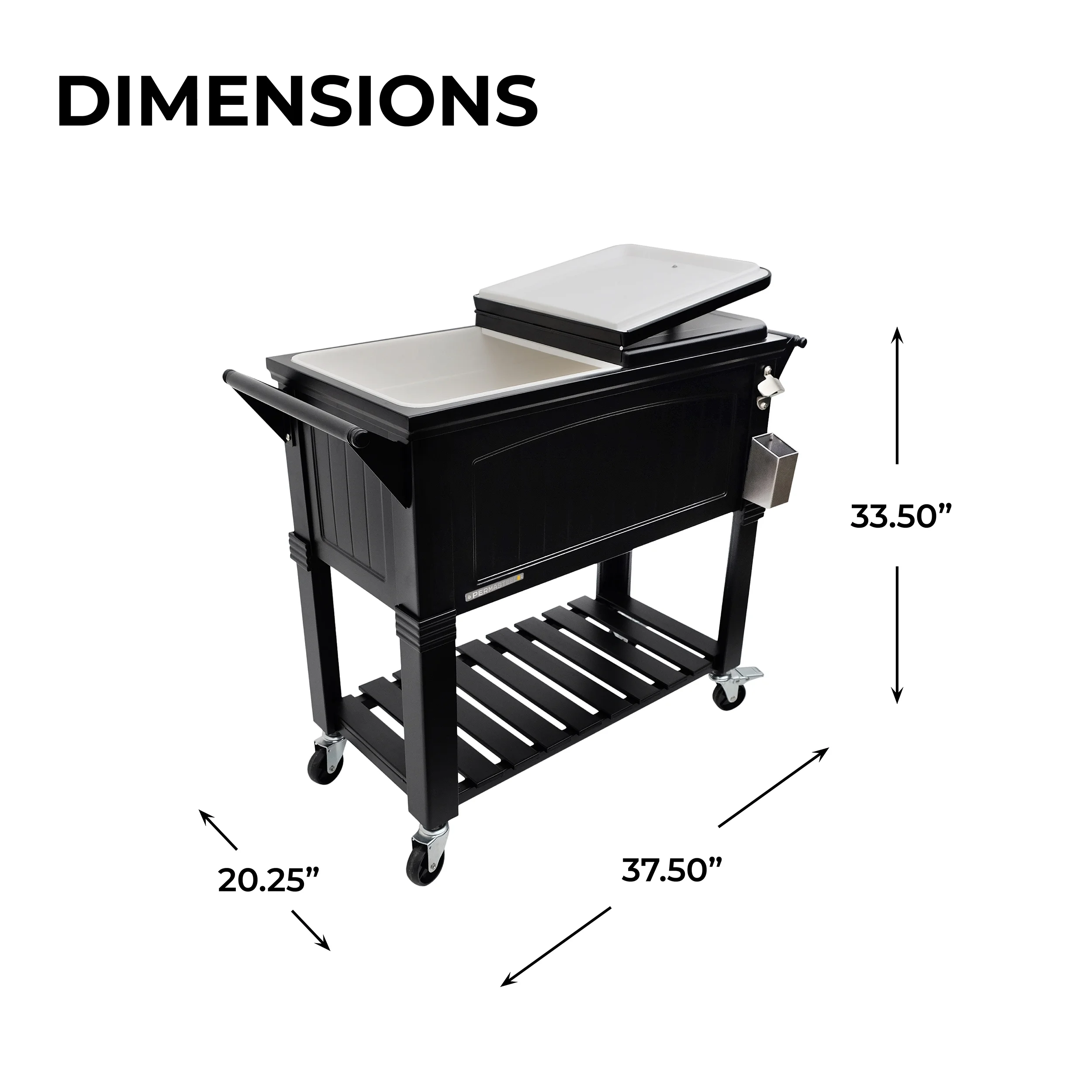 Permasteel 80-Qt Antique Outdoor Steel Patio Cooler on Wheels, Rolling Cooler Cart, Wooden Teak Style, Black