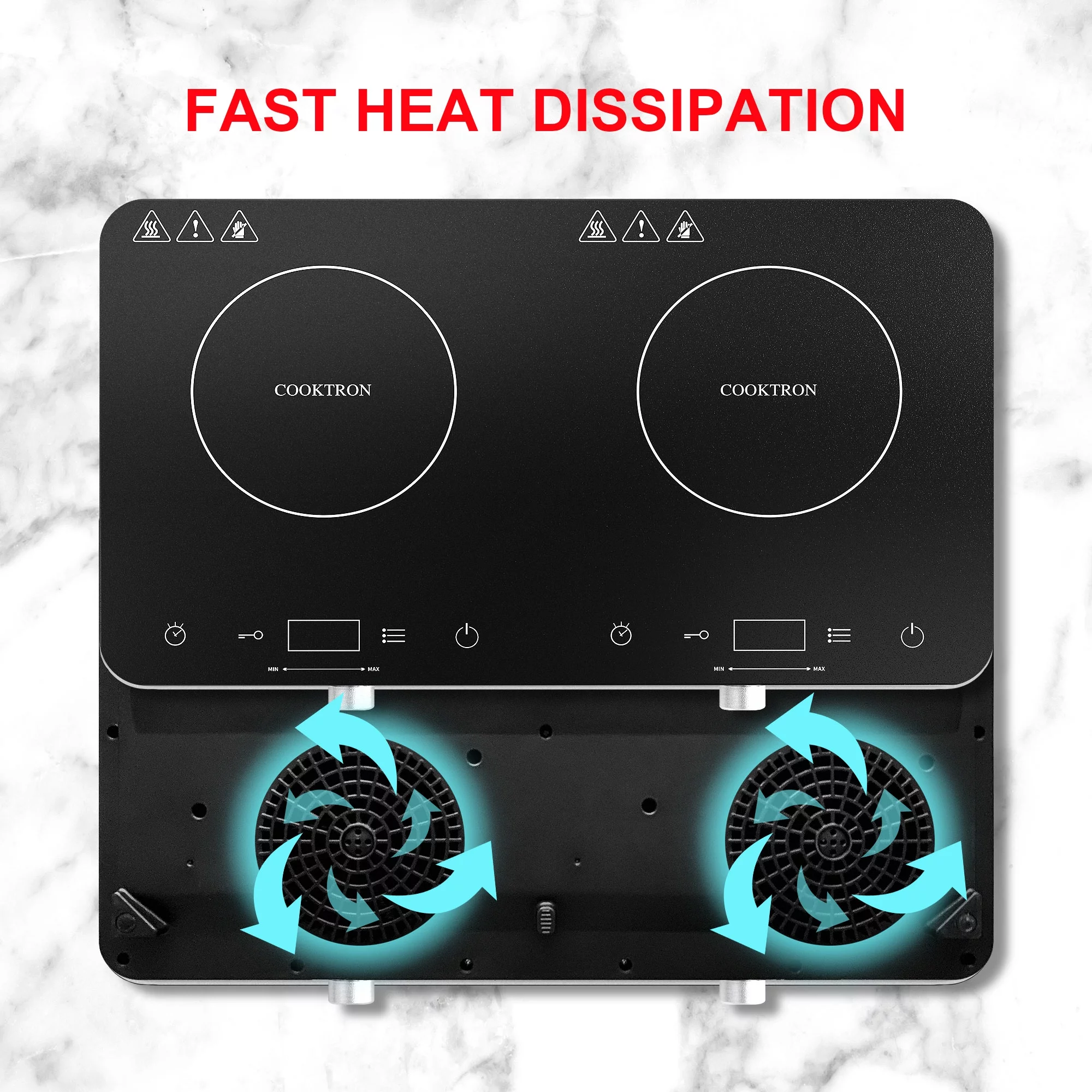 COOKTRON 1800W 120V Double Burner Electric Induction Cooktop w/Knobs