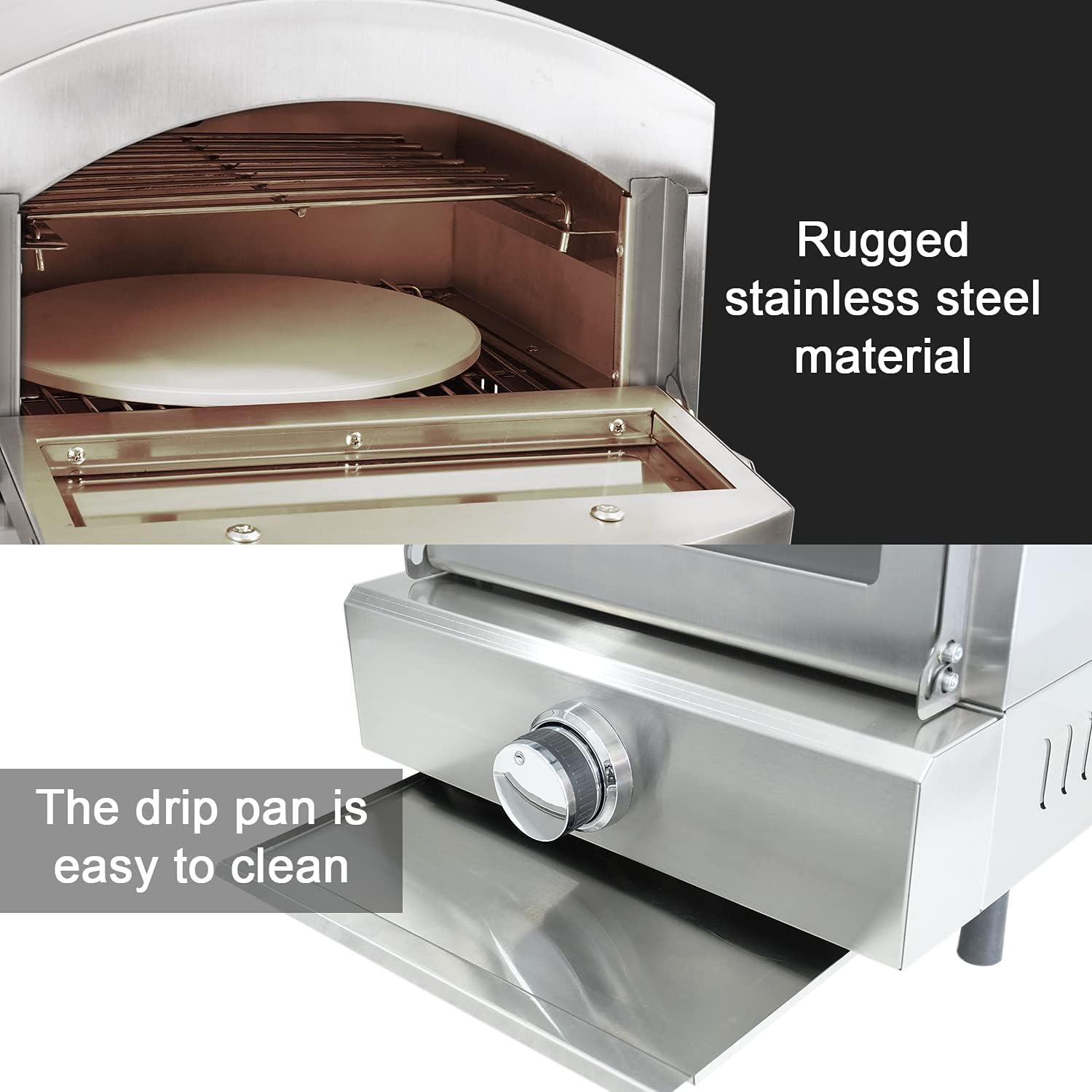 Li Zhen Portable Outdoor Pizza Oven|Propane Gas Fired-Pizza Maker|14in Pizza Stone|Stainless Less|Cooking Pizza Steak Fish Chicken and More|for