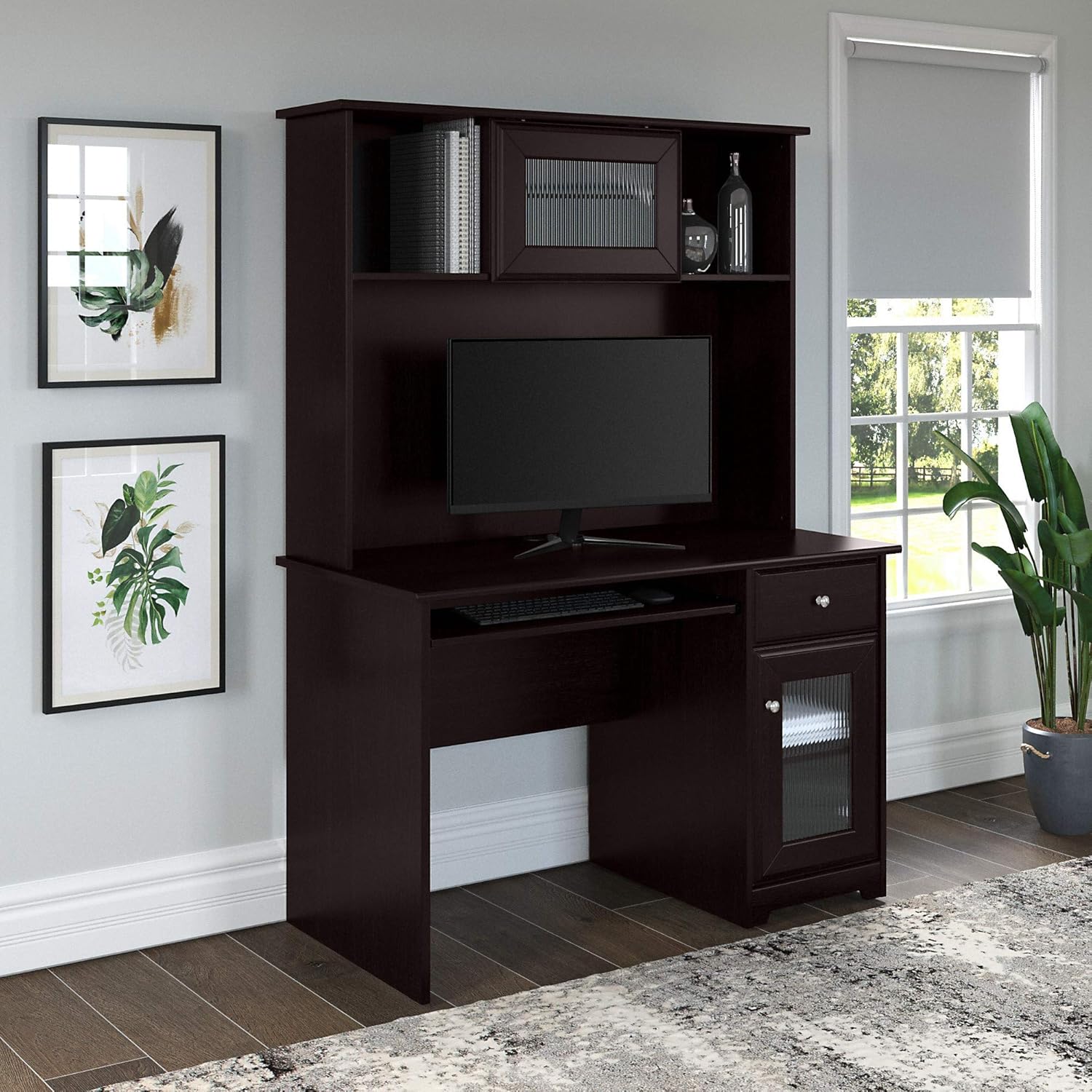 Bush Furniture Cabot Small Computer Desk with Hutch and Keyboard Tray, 48W, Espresso Oak