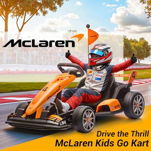 24V Kids Electric Go Kart, Licensed McLaren F1 Drift Kart Car with Dual 200W Motors, Adjustable Seat, 6 Safety Upgrades, CVT Speed Mode