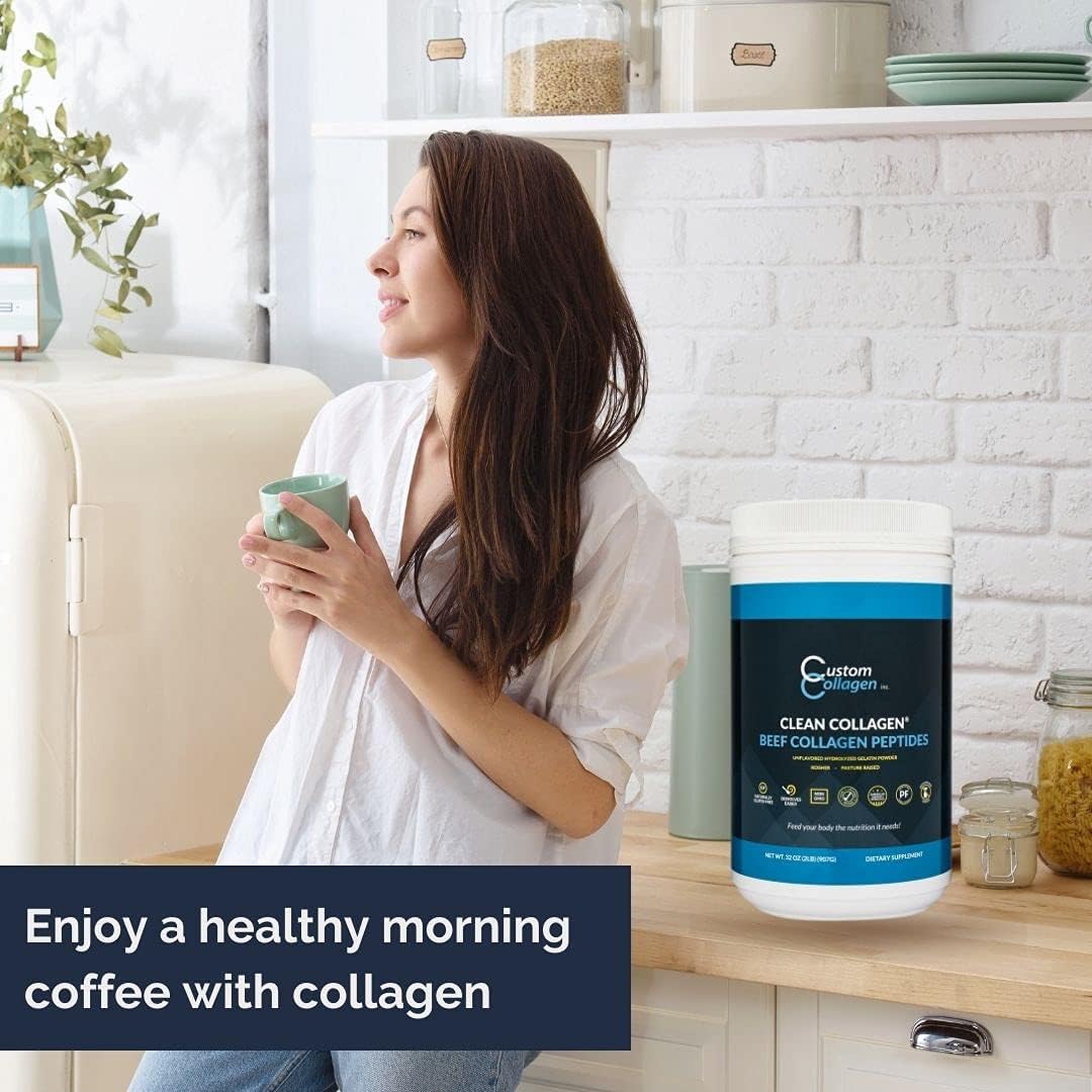 Collagen Peptides Powder 2lb (32oz) Jar - Clean Collagen® - Unflavored, Grass Fed, Paleo, Non GMO, Kosher - Highly Soluble Protein Pack of 2