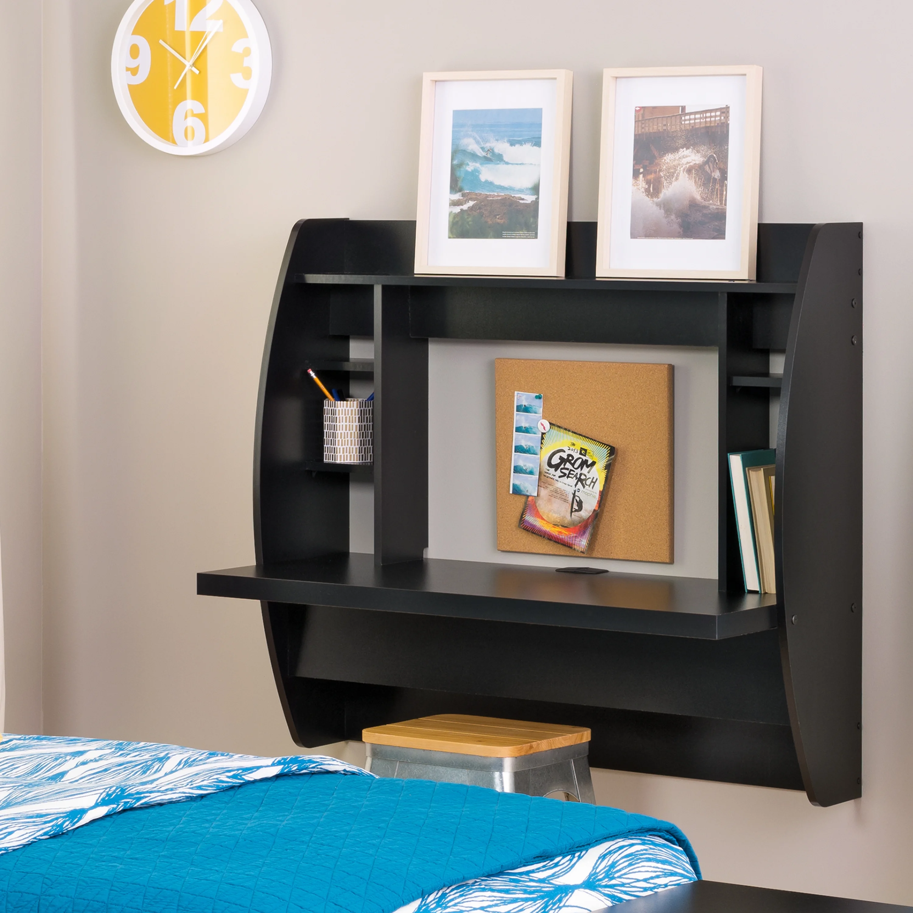 Prepac Floating Desk - Versatile Wall Mounted Desk for Small Spaces, Efficient Computer Desk with Storage, Black Wall Desks, Perfect for Modern Homes