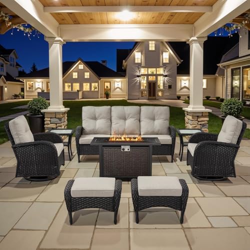 Patio Wicker Chairs Swivel Rocker - Outdoor Swivel Rocking Chairs Set of 2 with Rattan Side Table