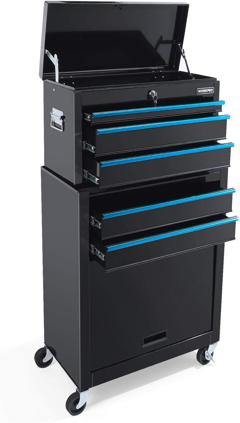 WORKPRO 5-Drawer Rolling Tool Chest, Sliding Metal Drawer Rolling Tool Storage Cabinet, Removable Toolbox Organizer for Workshop, Garage