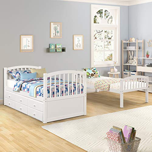 Harper & Bright Designs Twin Over Twin Bunk Bed with Storage Drawers, Solid Wood Bunk Bed Frame with Trundle, for Kids, Teens, Adults (Espresso)
