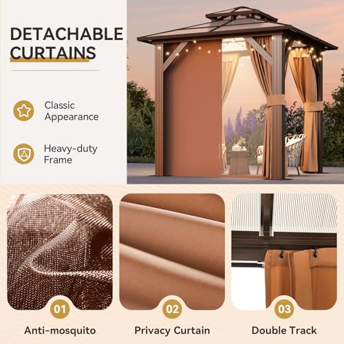 Aoxun 12'x16' Hardtop Gazebo, Aluminum Frame Permanent Pavilion with Netting and Curtains, Outdoor Polycarbonate Double Roof Canopy