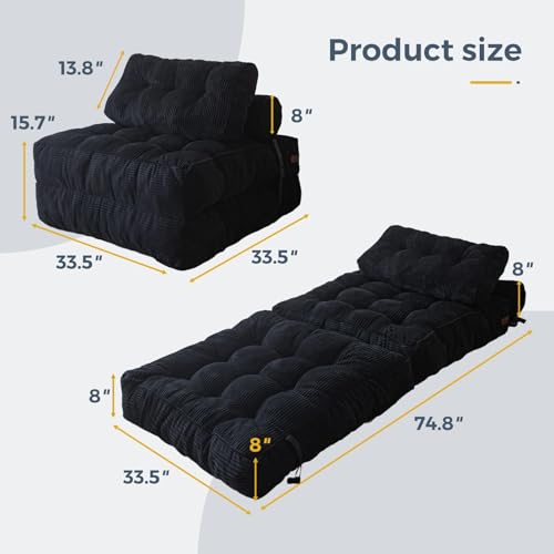 MAXYOYO Folding Sofa Bed, Convertible Sleeper Chair with Pillow Foldable Mattress with Back Support