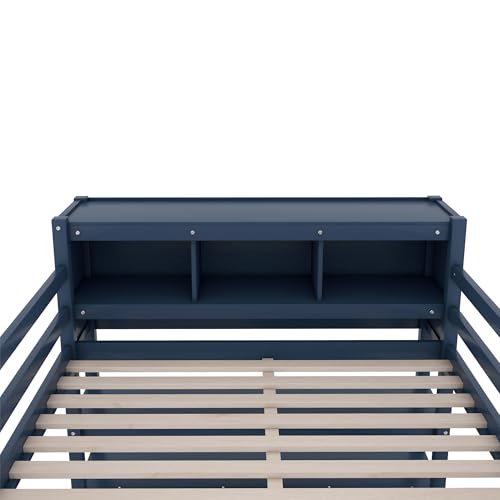 SOFTSEA Full Size Loft Bed with L Shaped Desk, Wood Loft Bed with Wardrobe, Storage Cabinet and Shelves