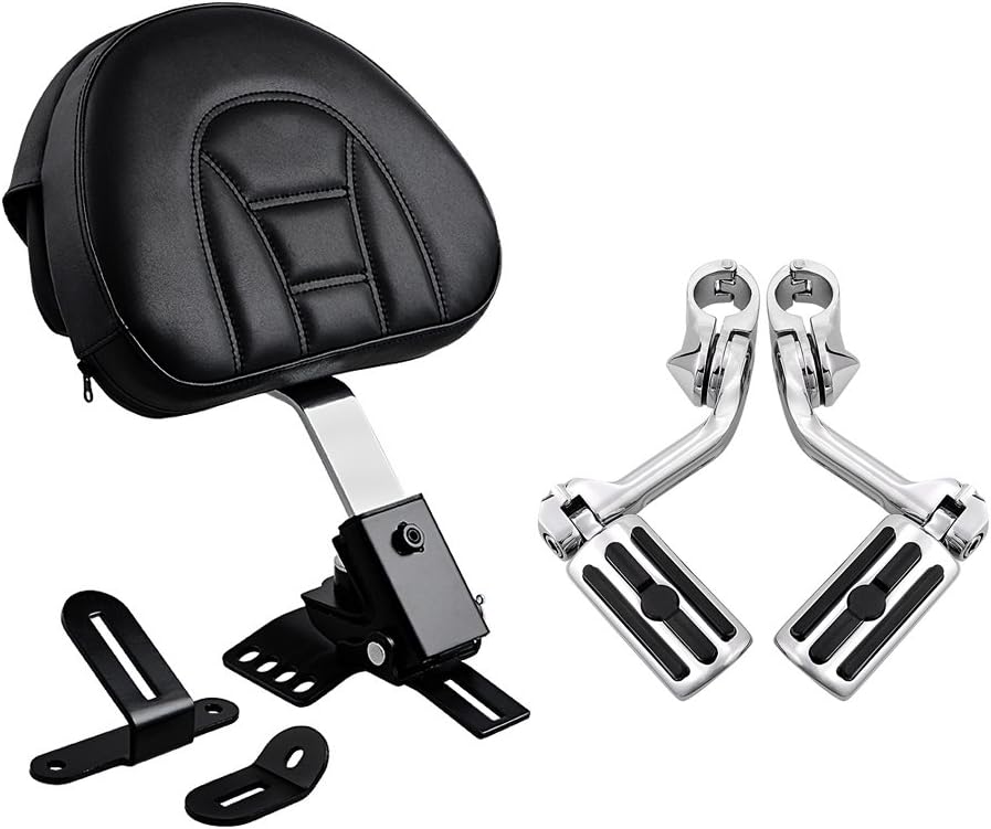 Adjustable Driver Rider Backrest w/Pocket Compatible with 1988-2020 Harley Road King Street Electra Glide Pack of 2