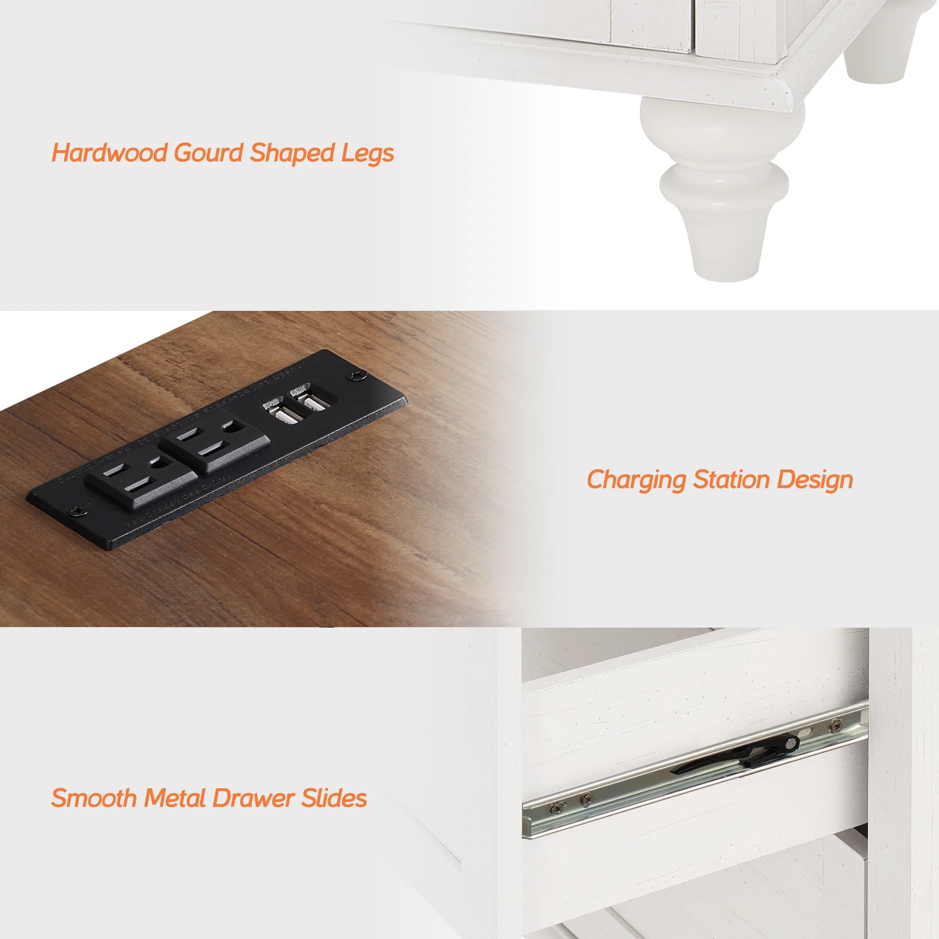 Set of 2 Nightstand with Charging Station, Bedside Table Built-in Outlets, Wood End Table with Drawer and Storage for Living Room, Bedroom,Off-White