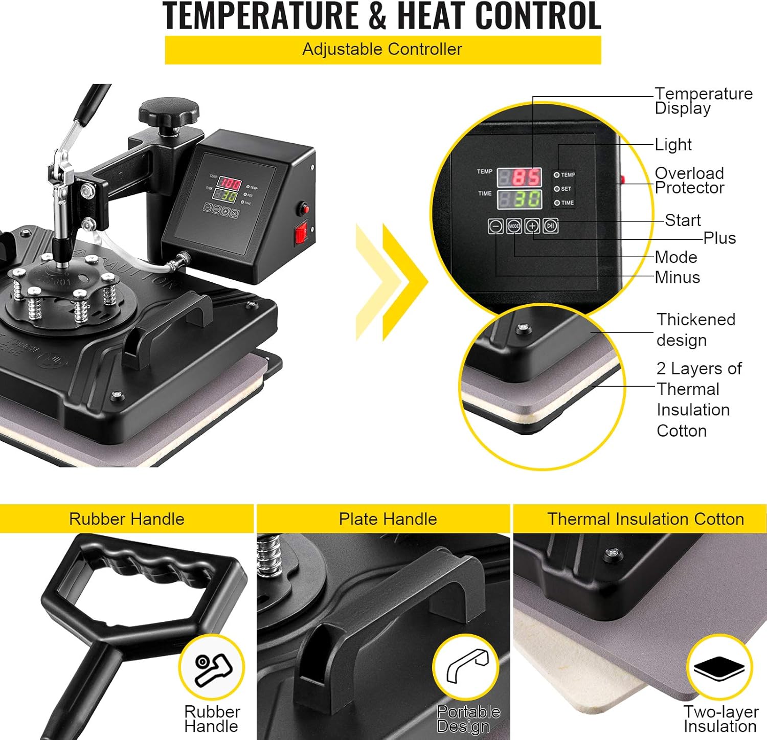 VEVOR Heat Press Machine, 15x15 Inch, 5 in 1 Combo Swing Away T-Shirt Sublimation Transfer Printer with Teflon Coated, Precise Heat Control
