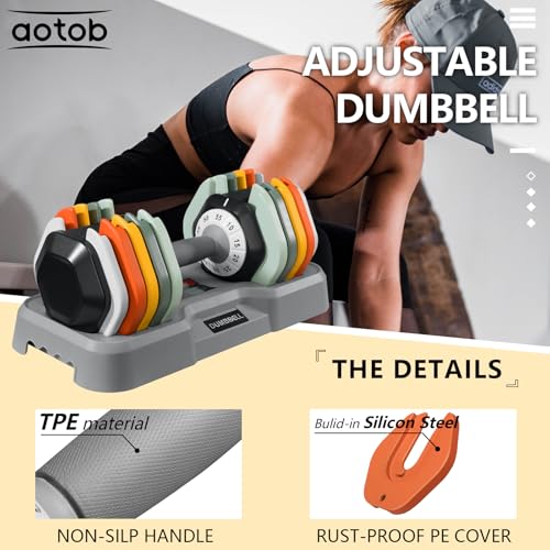 AOTOB 25/55 lbs Dumbbell Set, Anti-Slip Fast Adjust Turning Handle, Adjustable for Men and Women, Pair for Home Gym Exercise