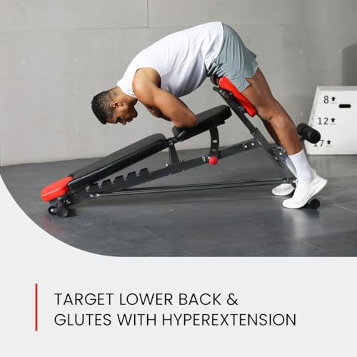 Finer Form Multi-Functional FID Weight Bench for Full All-in-One Body Workout – Hyper Back Extension, Roman Chair, Adjustable Ab Sit up Bench