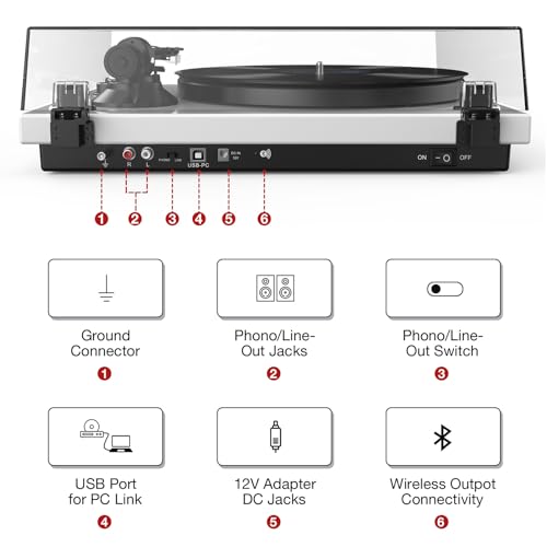 Turntables Record Player Wireless Output Connectivity Vinyl Player Iron Plate Belt-Drive Turn tables 33&45 RPM Speed Phono Line Output USB Digital to