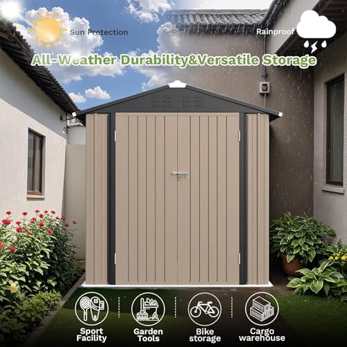 Greesum 5×3 FT Outdoor Storage Shed, Metal Storaged Sheds Without Floor, Tool Sheds with Lockable Doors and Sloping Roof for Garden, Patio, Backyard