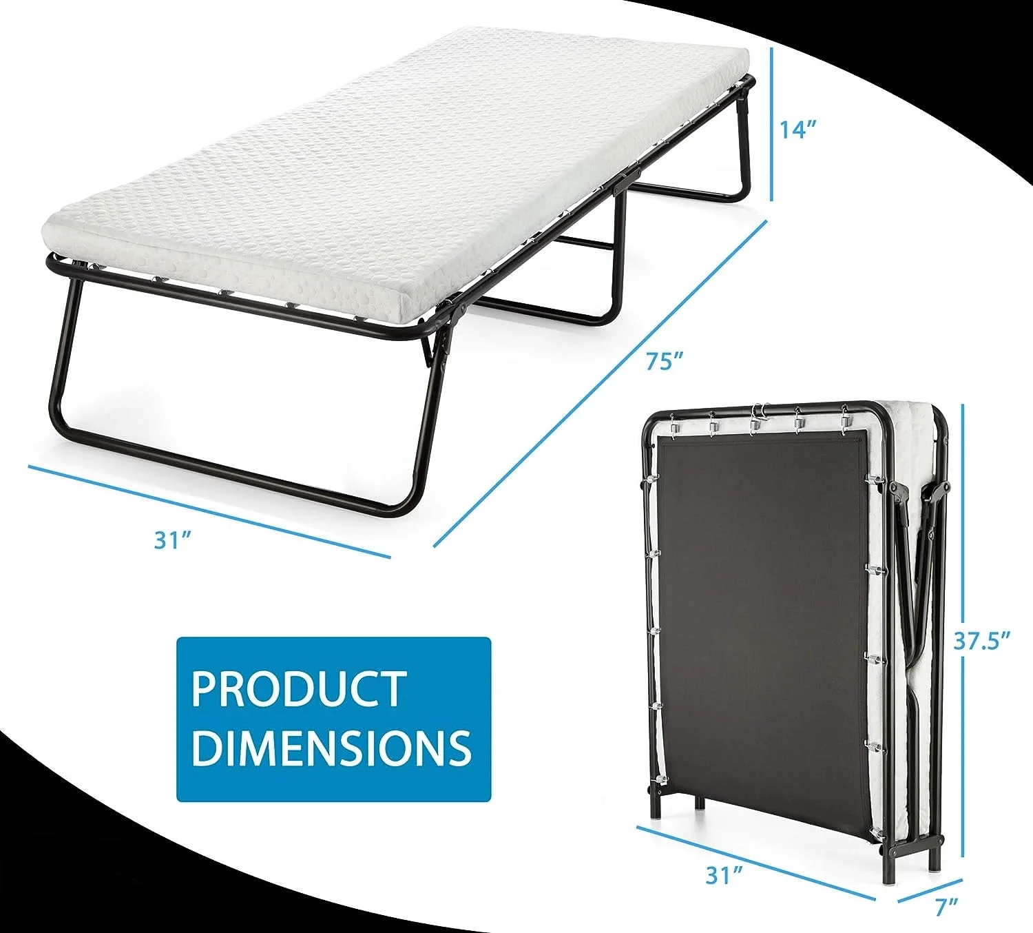Guest Folding Bed Cot with Memory Foam Mattress, Compact, Portable & Lightweight, for Spare Bedroom & Office (31 inch)
