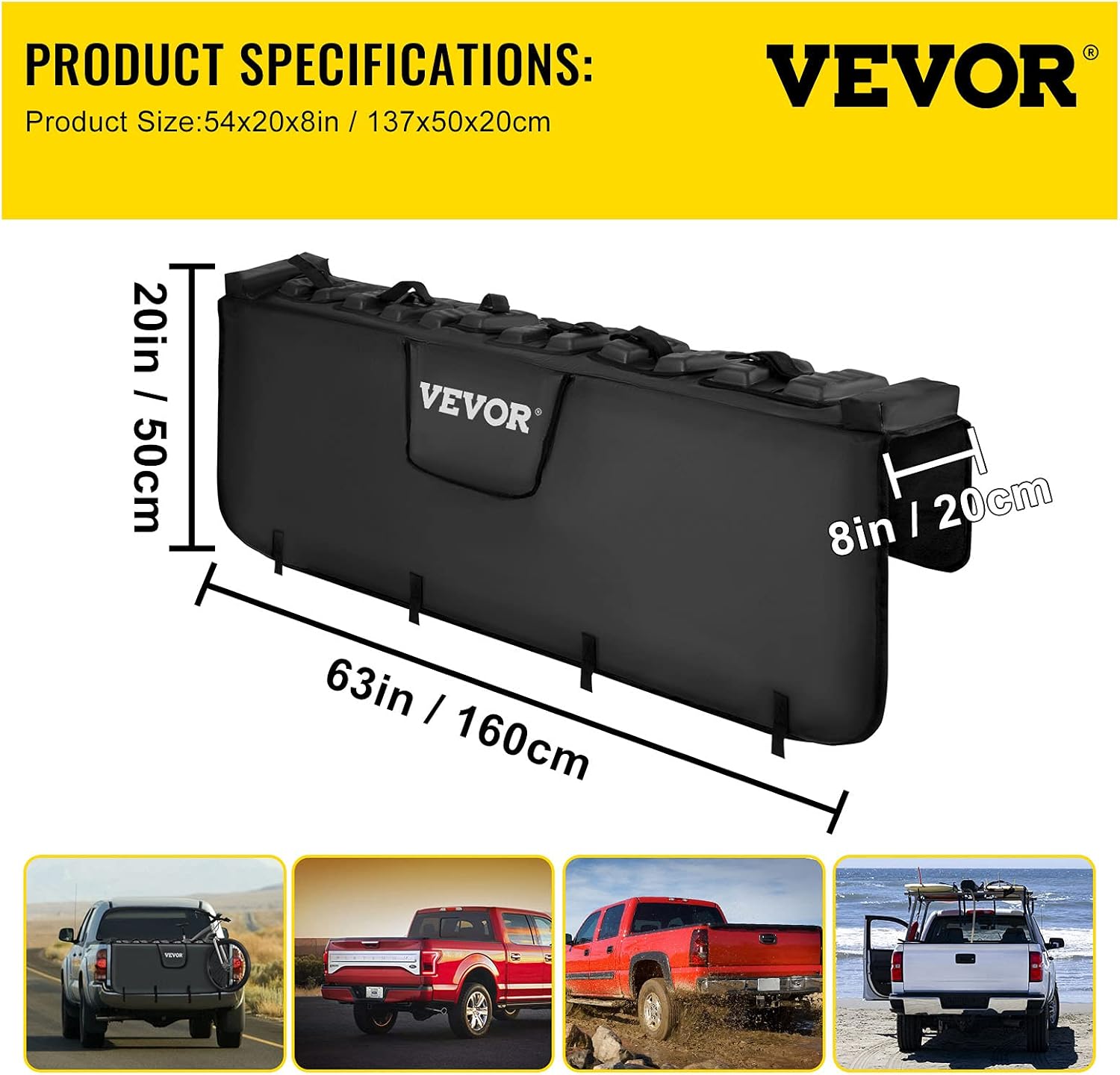 VEVOR Tailgate Pad for Bikes, Tailgate Protection Cover Carries UP to 6 Mountain Bikes, 63 Bike Pickup Pad for Pickup Truck, Upgraded