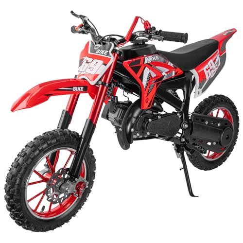 Kids Off-Road Dirt Bike 49CC 2-Stroke Gas Powered Mini Motorcycle with Front & Rear Disc Brakes, Easy Pull Start, 30 MPH Max Speed, 220 LBS Capacity