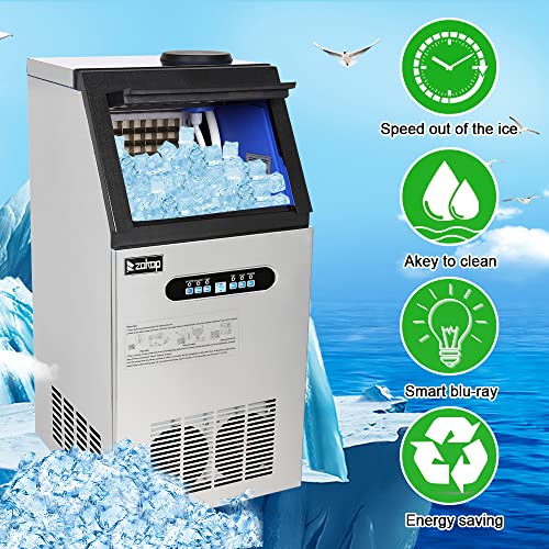 Commercial Ice Maker Machine,110lbs/24H ice Machine with 24lbs Ice Storage Capacity,Freestanding,Recessed,Built-in Ice Maker,LED Digital Display