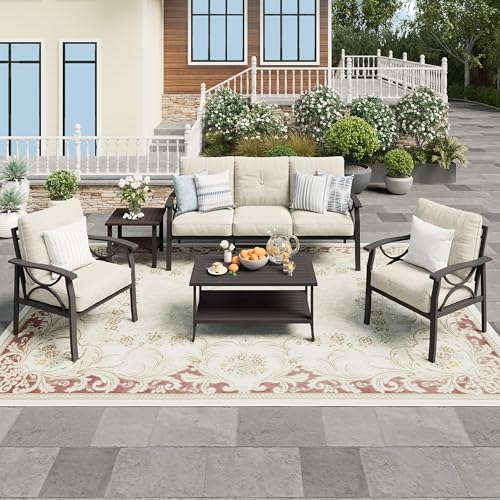 Wisteria Lane 5-Piece Outdoor Patio Furniture Set, Outdoor Metal Sectional Furniture with Cushions