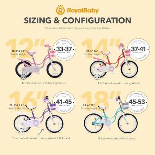 Royalbaby Princess Girls Kids Bike 12 14 16 18 20 Inch Children Bicycle with Basket for Age 3-12 Years