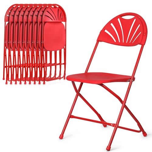 Athena Collection Red Plastic Folding Chairs for Adults, 10 Pack