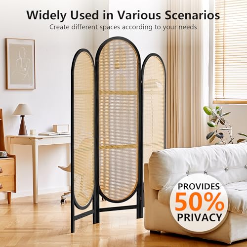 Room Divider 4 Panel, Folding Privacy Screen, Foldable Wood Divider Room Dec, Rattan Room Divider, Portable Partition Screen