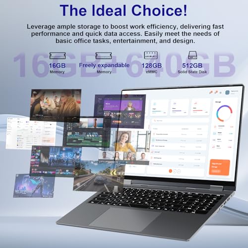 jumper 2 in 1 Laptop, 16 inch Convertible Laptop Computer with IPS FHD 360 Degree Touchscreen, 640GB Storage, 16GB RAM, Fingerprint Reader