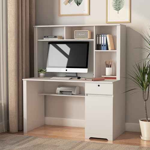 Computer Desk with Hutch & Bookshelf,Wood Executive Desk Teens Student Desk Writing Laptop Home Office Desk with Drawers