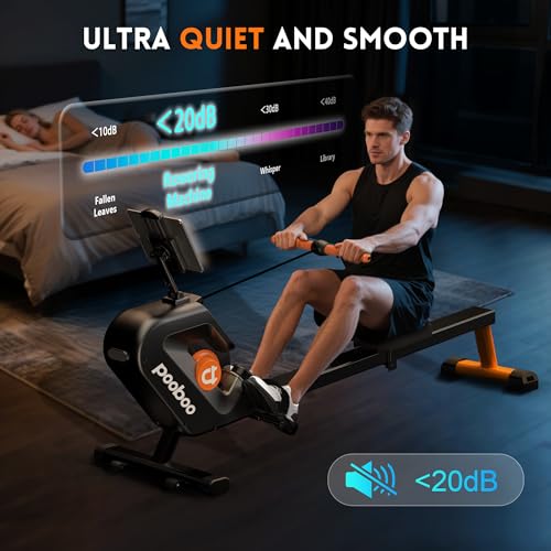 pooboo Rowing Machine, Max 350 LBS Magnetic Rower with LCD Monitor, Tablet Holder, Upgraded Rowing Machines for Home use